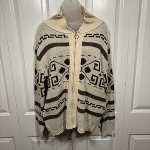 Sinransinya Western Cardigan Womens L Full Zip Shawl Collar Aztec Boho Cozy